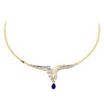 Złoty naszyjnik– kolia z szafirem i cyrkoniami