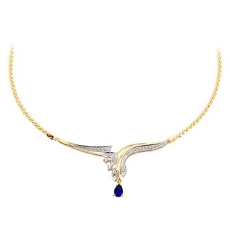 Złoty naszyjnik– kolia z szafirem i cyrkoniami